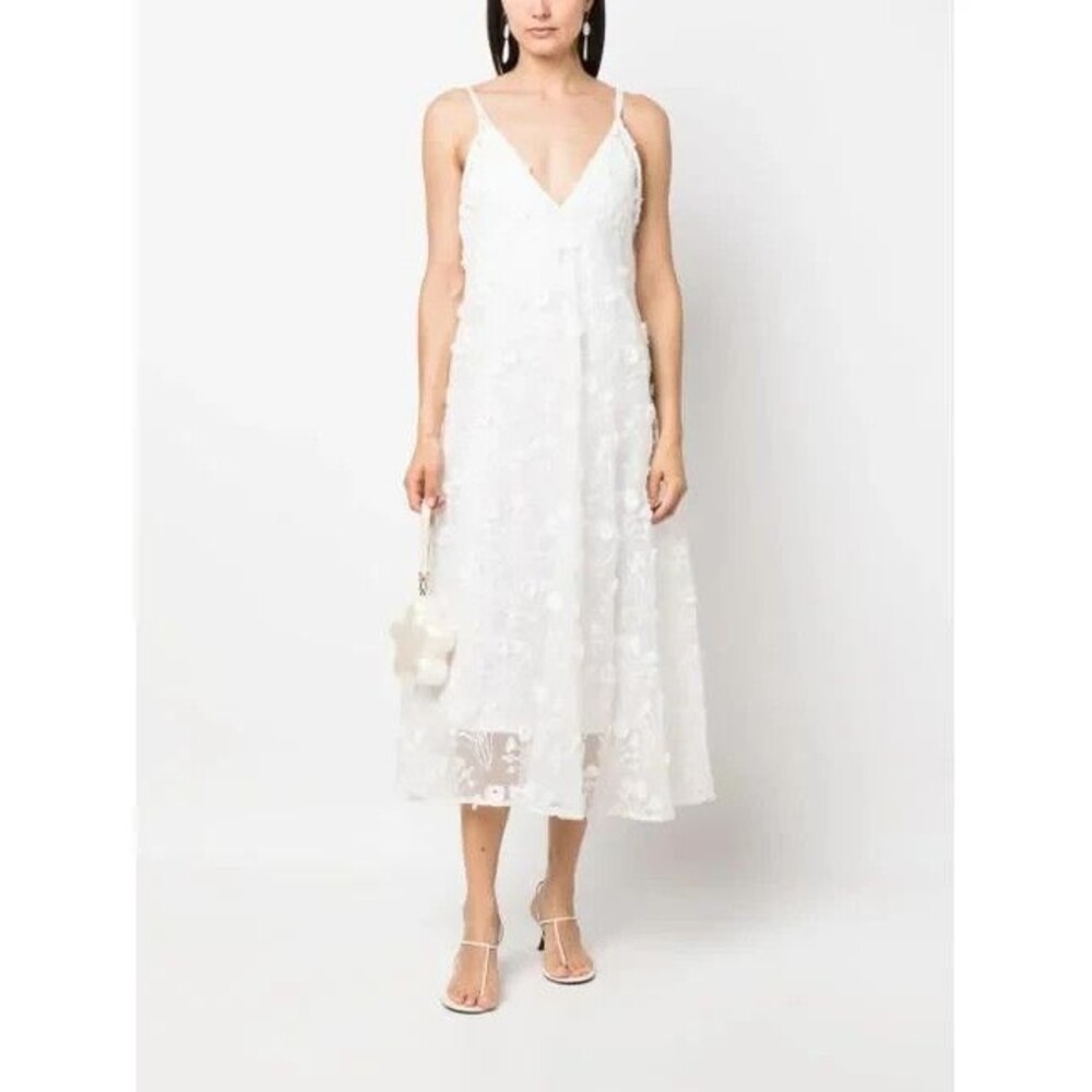 AGUA BENDITA White floral embroidery V-neck spaghetti straps V-back NEW Small